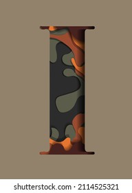 Letter I in the paper cut style on the beige background