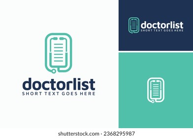 Letter Paper Document Sheet Clipboard with with Stethoscope for Clinic Hospital Doctor Nurse Physician Checklist Notes logo design