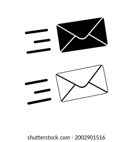 Letter paper envelope view, template open and closed. Message mail icon in solid black flat shape glyph icon. Mail envelope icon vector illustration