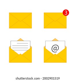 Briefumschlag-Ansicht, Vorlage geöffnet und geschlossen. E-Mail-Symbol in schwarz flach geformtem Glyph-Symbol. Mail-Briefumschlag-Symbol, Vektorgrafik