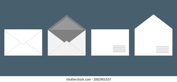 Letter paper envelope view, template open and closed. Message mail icon in solid black flat shape glyph icon. Mail envelope icon vector illustration