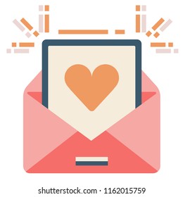 Letter and a paper with heart symbol vector illustration in flat color design