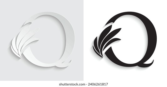 letter paper Q. flower  letters. Vintage ornament initial Alphabet. Logo vector 
