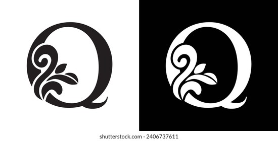 letter paper Q. flower  letters. Vintage ornament initial Alphabet. Logo vector 
