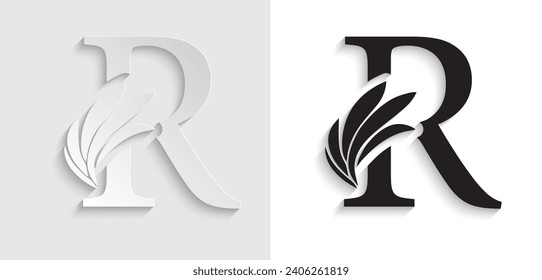 letter paper R. flower  letters. Vintage ornament initial Alphabet. Logo vector 
