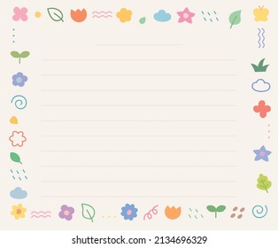 A letter paper surrounded by spring icons. Hand drawn vector icon.