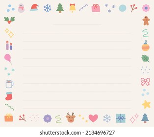 A letter paper surrounded by winter icons. Hand drawn vector icon.