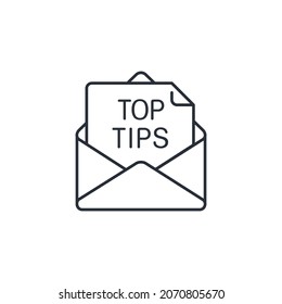 Letter paper, top tips. Business advice concept. Vector linear icon isolated on white background.