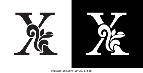 letter paper X. flower  letters. Vintage ornament initial Alphabet. Logo vector 
