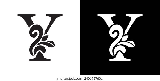 letter paper Y. flower  letters. Vintage ornament initial Alphabet. Logo vector 

