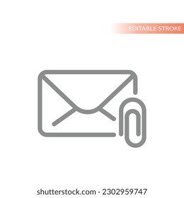 Letter and Paperclip line Vektorsymbol. Umschlag, E-Mail, E-Mail mit angehängter Datei oder Dateien umrissen Symbol.