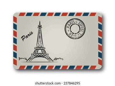 Letter from Paris with the Eiffel Tower painted. Stylization. Vector illustration.