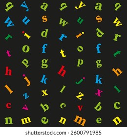 Letter pattern icons. Colorful vector symbols. Random shape design. Black background pattern.