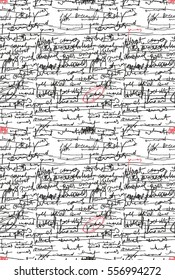 Letter pattern Script seamless vector background Sketch of writing template