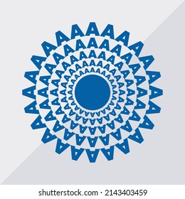 A letter patterns conceptual mandala vector illustration.  A text textures mandala design. Blue concept simple mandala vector design.  