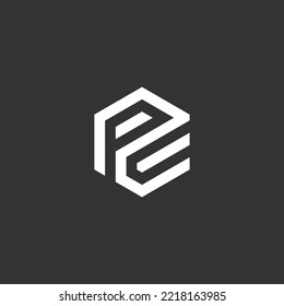 letter pc hexagon logo design vector illustration template