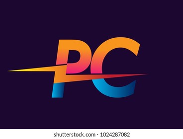 Letter PC logo with Lightning icon, letter combination Power Energy Logo design for Creative Power ideas, web, business and company.