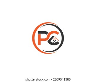 Letter PC Real Estate Construction Home Logo Modern Circle Design Vector Template.