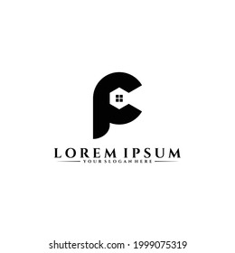 Letter PC simple logo design vector. home logo. real estate logo.