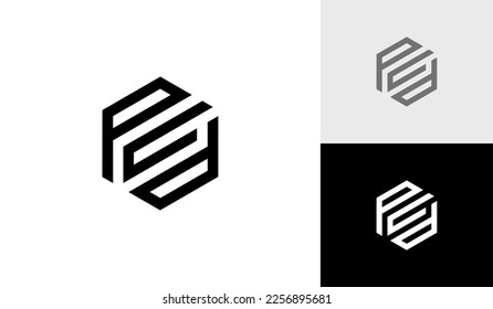 Letter PCD hexagon monogram logo design icon vector