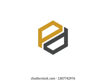Letter PD hexagon logo design vector
