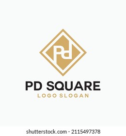 Letra imagen vectorial del logotipo de oro cuadrado PD cuadrado