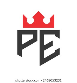 Letter PE Crown Logo. Crown on Letter PE Logo Design Template
