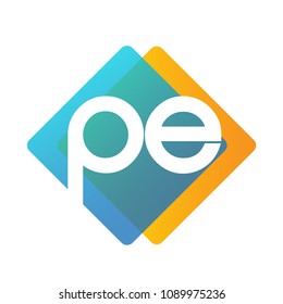 Letter PE logo with colorful geometric shape, letter combination logo design for creative industry, web, business and company.