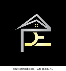 Letter pe monogram home building modern logo