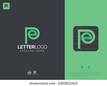Letter PE monogram initial logo, geometric, modern, gradient, grid logo