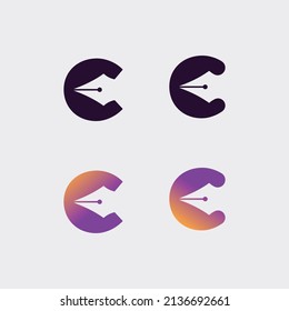 color de gradiente del logotipo de la pluma de letra C. Estilo de diseño de material abstracto vectorial. 