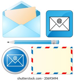 Letter, pen, e-mail, buttons.