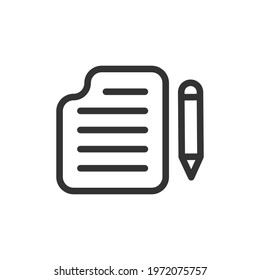 Letter with pen icon. isolated in white. outline. letter with pencil
