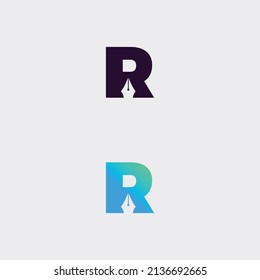 letter pen R logo gradient color. Vector abstract material design style. 