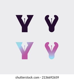 letter pen Y logo gradient color. Vector abstract material design style. 