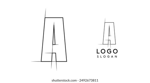 Letter A pencil drawn, architectural blueprint logo design, construction plan, technical drawing. Ideal for corporate branding, industrial projects, engineering firms. Vector illustration