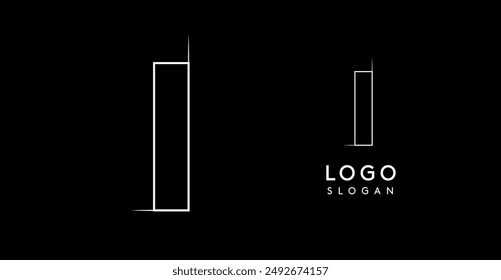 Letter I pencil drawn, architectural blueprint logo design, construction plan, technical drawing. Ideal for corporate branding, industrial projects, engineering firms. Vector illustration