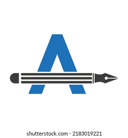 Letter A with Pencil Logo Design Concept for Art Designer Logotype Architects Logo Vector Template