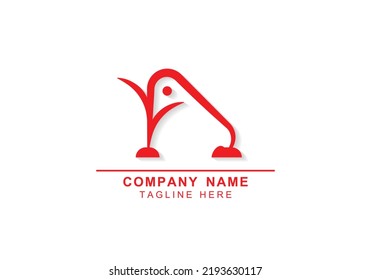 letra A con ícono mínimo de pingüino más dibujo manual de hoja y logotipo de arte de línea