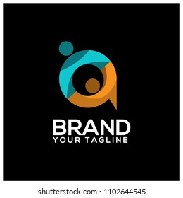 Letter A with people on black background. Logo Design Template. Flat design