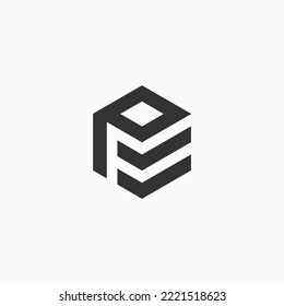 letter pf hexagon logo design vector illustration template