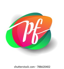 Letter PF logo with colorful splash background, letter combination logo design for creative industry, web, business and company.