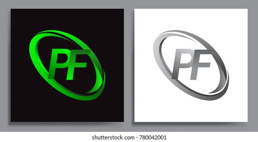 letter PF logotype design for company name colored Green swoosh and grey. vector set logo design for business and company identity.

