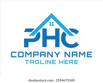 Letter PHC construction company logo, PHC real estate company logo design, Vector illustration, House logo with initial letters P H C