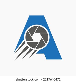 Letter A Photography Logo Camera Lens Concept. Photography Camera Symbol Vector Template