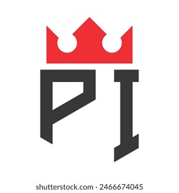 Letter PI Crown Logo. Crown on Letter PI Logo Design Template