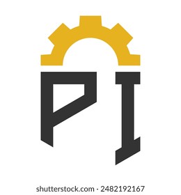 Letter PI Gear Logo Design for Service Center, Repair, Factory, Industrial, Digital and Mechanical Business