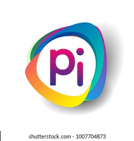 Letter PI logo with colorful splash background, letter combination logo design for creative industry, web, business and company.