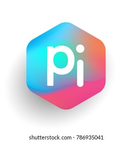 Letter PI logo in hexagon shape and colorful background, letter combination logo design for business and company identity.
