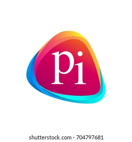 Letter PI logo in triangle shape and colorful background, letter combination logo design for company identity.